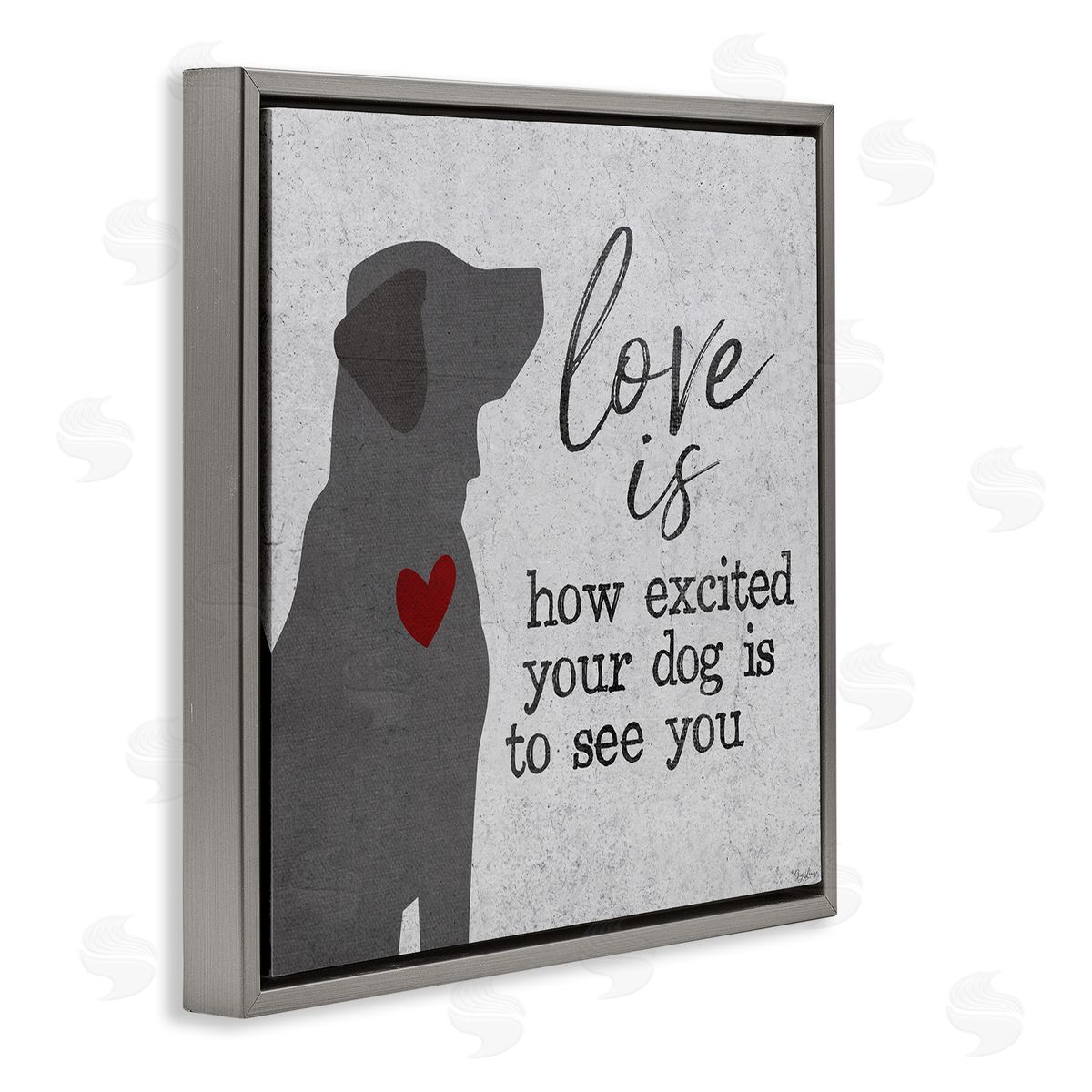 Love Is Excited Dog Pet Phrase Grey Floating Frame Canvas Wall Art, Home Decor by Gigi Louise