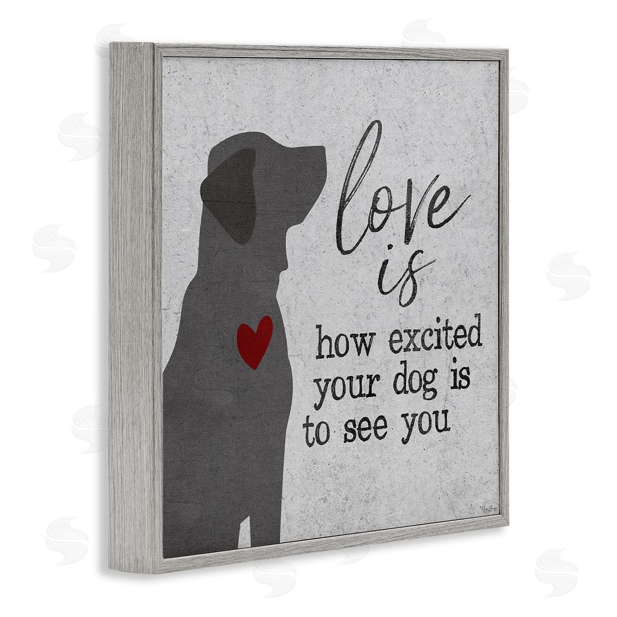 Love Is Excited Dog Pet Phrase Grey Frame Print Wall Art, Home Decor by Gigi Louise