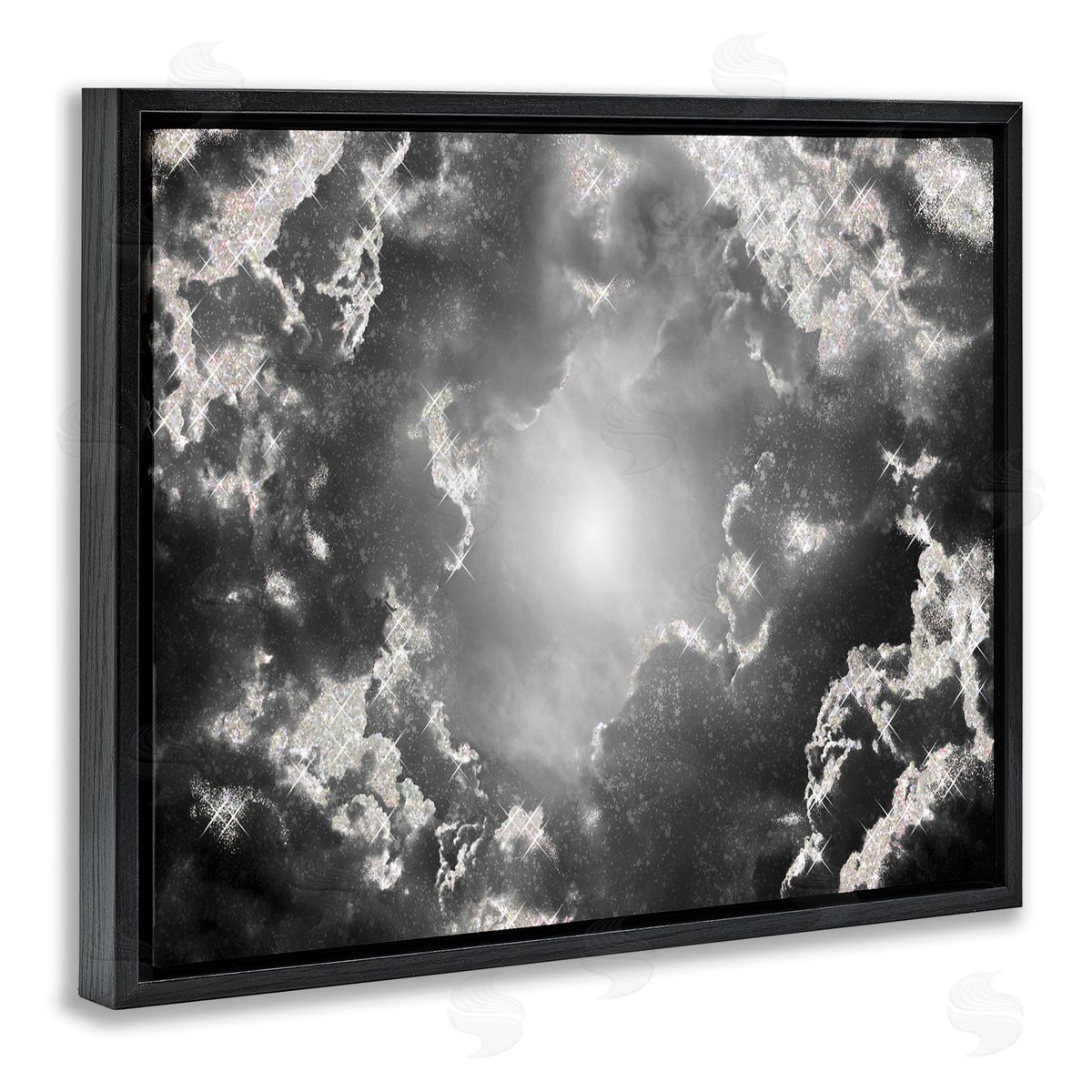 Sunrays Through Cloudy Sky Black Floating Frame Canvas Wall Art, Home Decor by Ziwei Li