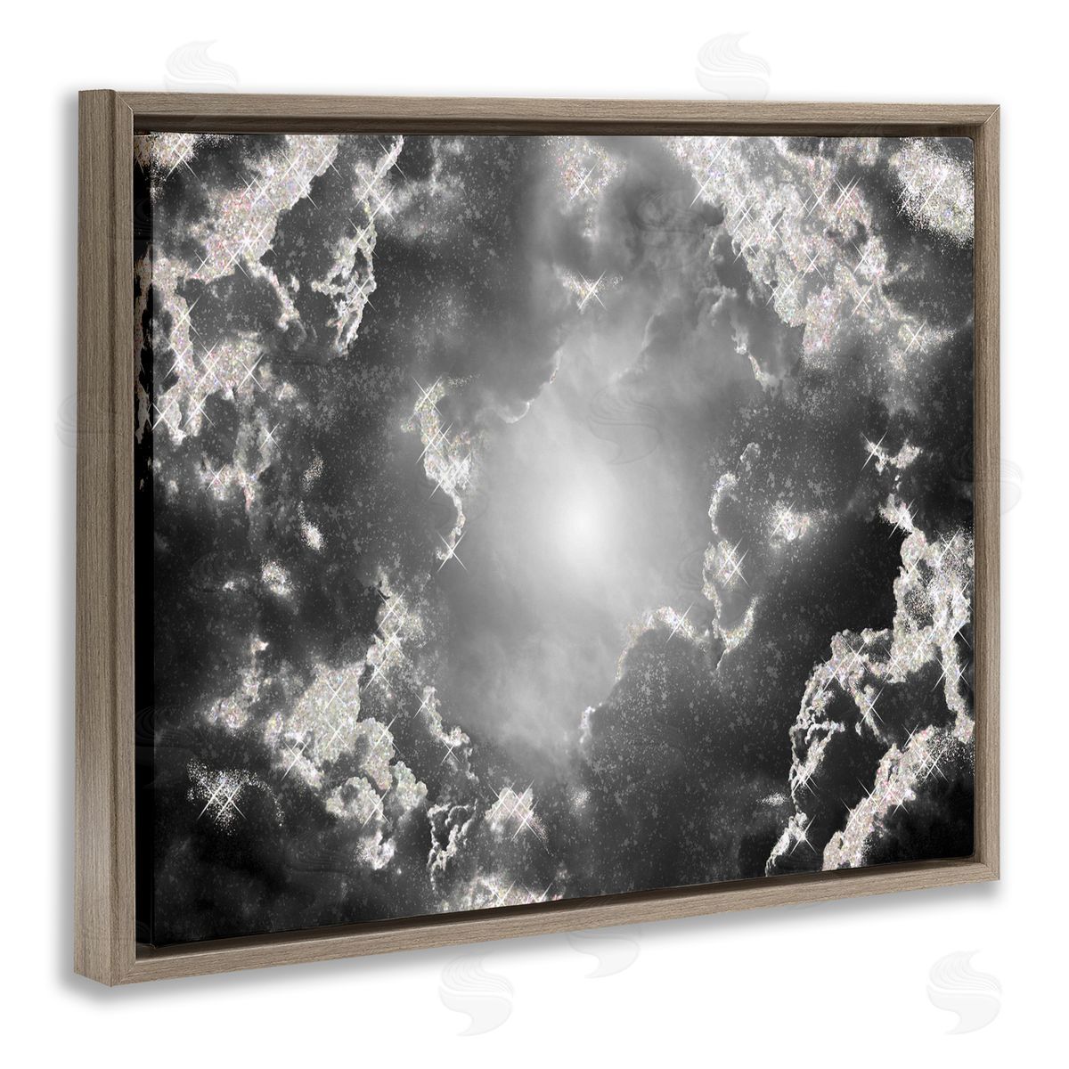 Sunrays Through Cloudy Sky Brown Floating Frame Canvas Wall Art, Home Decor by Ziwei Li