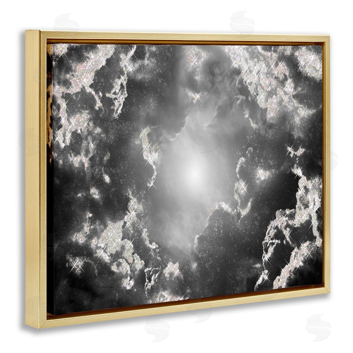 Sunrays Through Cloudy Sky Gold Floating Frame Canvas Wall Art, Home Decor by Ziwei Li
