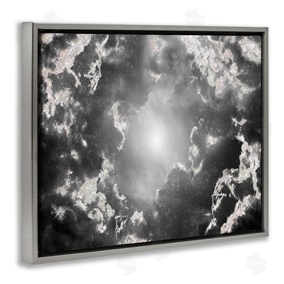 Sunrays Through Cloudy Sky Grey Floating Frame Canvas Wall Art, Home Decor by Ziwei Li