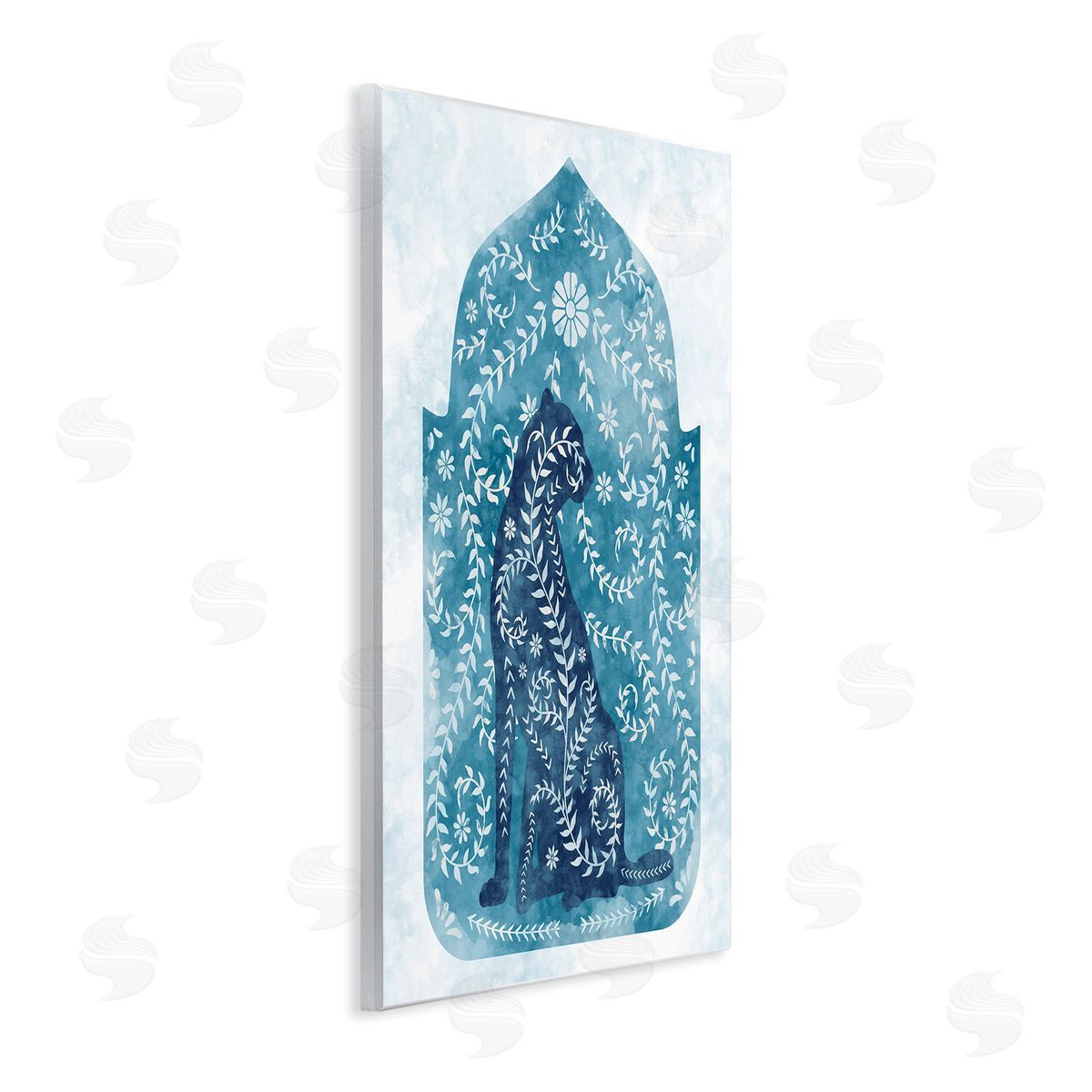 Cheetah in Blue Arabesque Shape Wood Plaque Wall Art, Home Decor by Ziwei Li