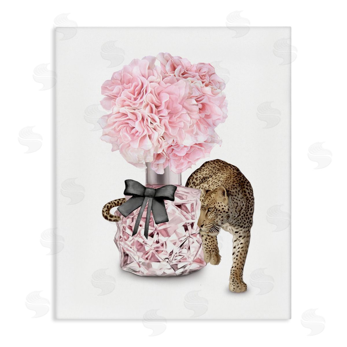 Pink Fashion Floral Bouquet Leopard Canvas Wall Art, Home Decor by Ziwei Li