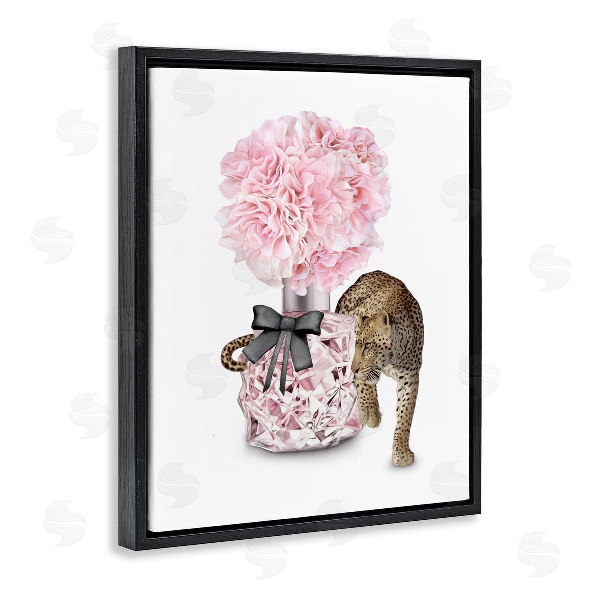 Pink Fashion Floral Bouquet Leopard Black Floating Frame Canvas Wall Art, Home Decor by Ziwei Li