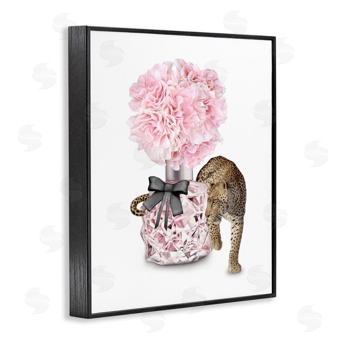Pink Fashion Floral Bouquet Leopard Black Frame Print Wall Art, Home Decor by Ziwei Li