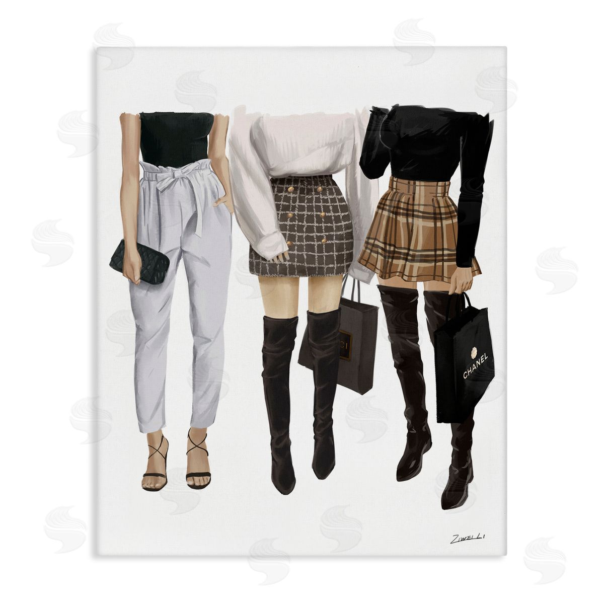 Fashion Females with Shopping Bags Canvas Wall Art, Home Decor by Ziwei Li