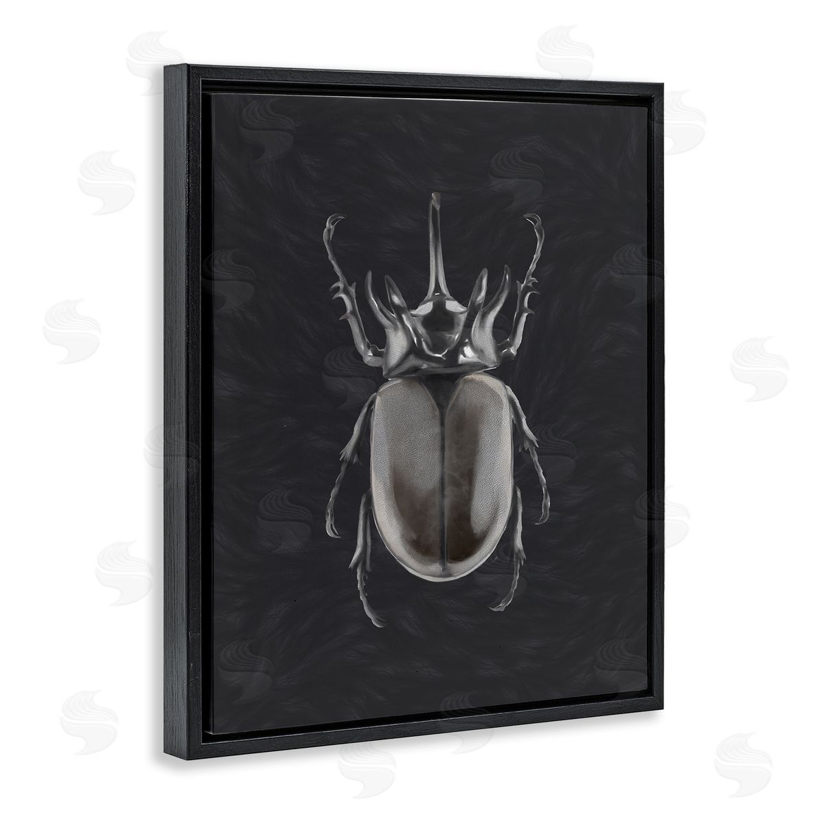 Horned Beetle Minimal Black Black Floating Frame Canvas Wall Art, Home Decor by Ziwei Li