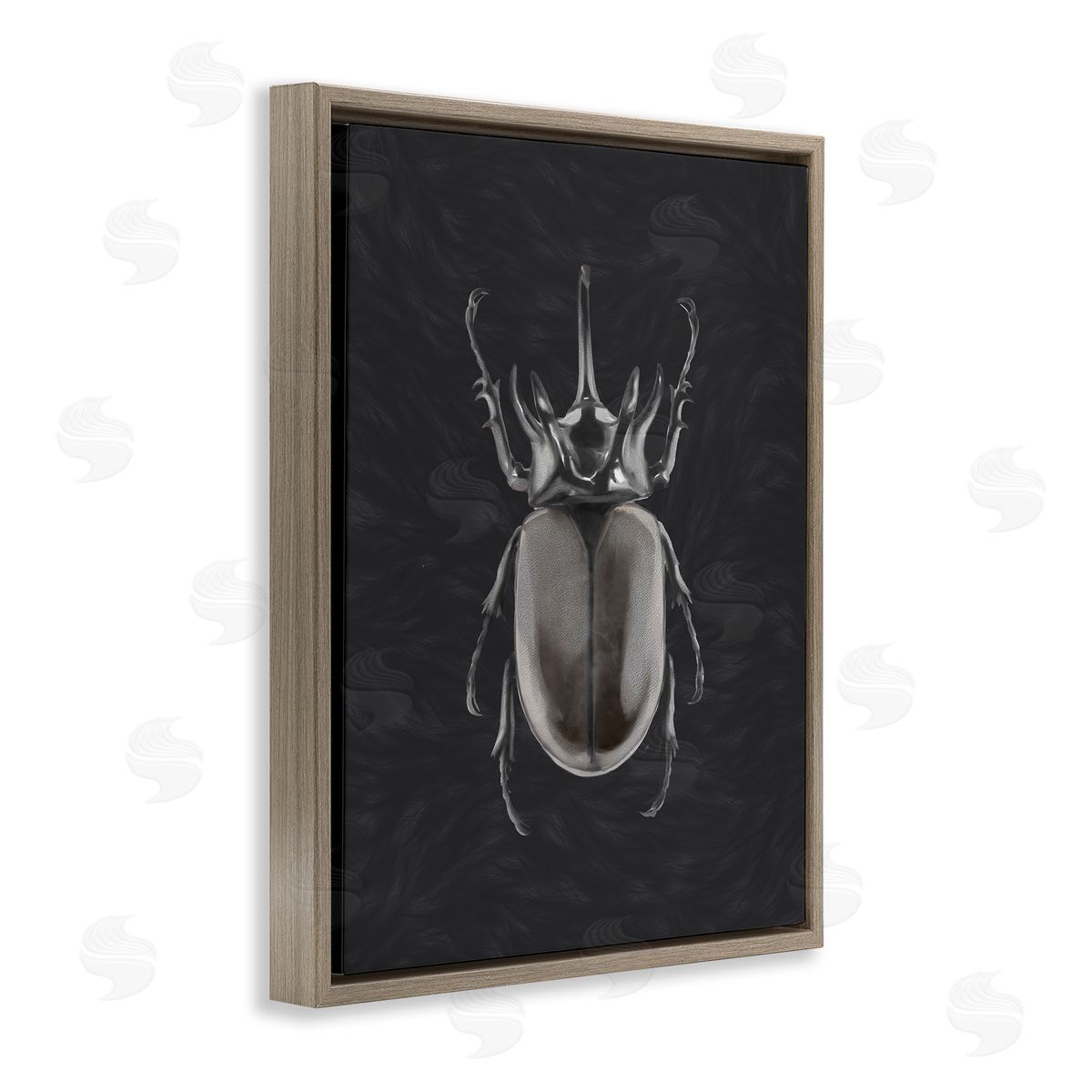 Horned Beetle Minimal Black Brown Floating Frame Canvas Wall Art, Home Decor by Ziwei Li
