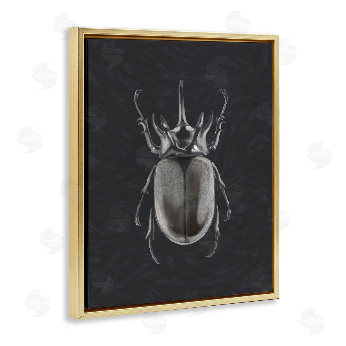 Horned Beetle Minimal Black Gold Floating Frame Canvas Wall Art, Home Decor by Ziwei Li