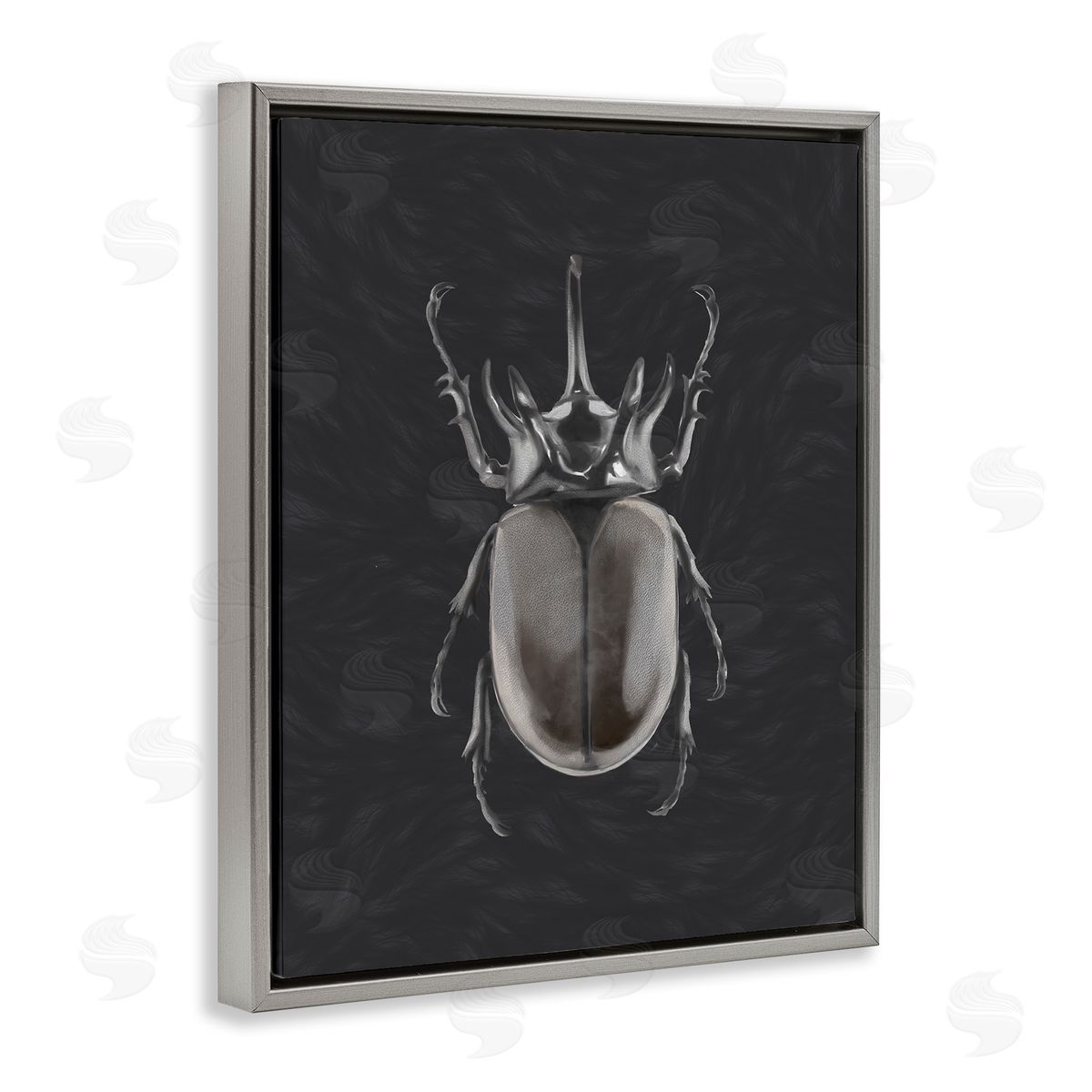 Horned Beetle Minimal Black Grey Floating Frame Canvas Wall Art, Home Decor by Ziwei Li