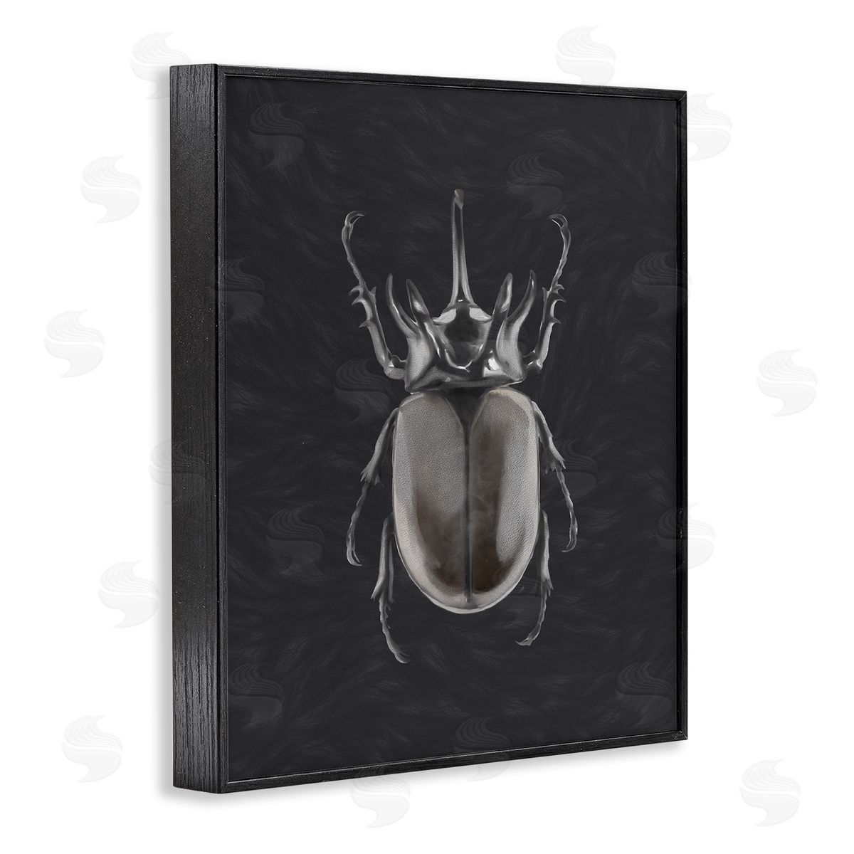 Horned Beetle Minimal Black Black Frame Print Wall Art, Home Decor by Ziwei Li