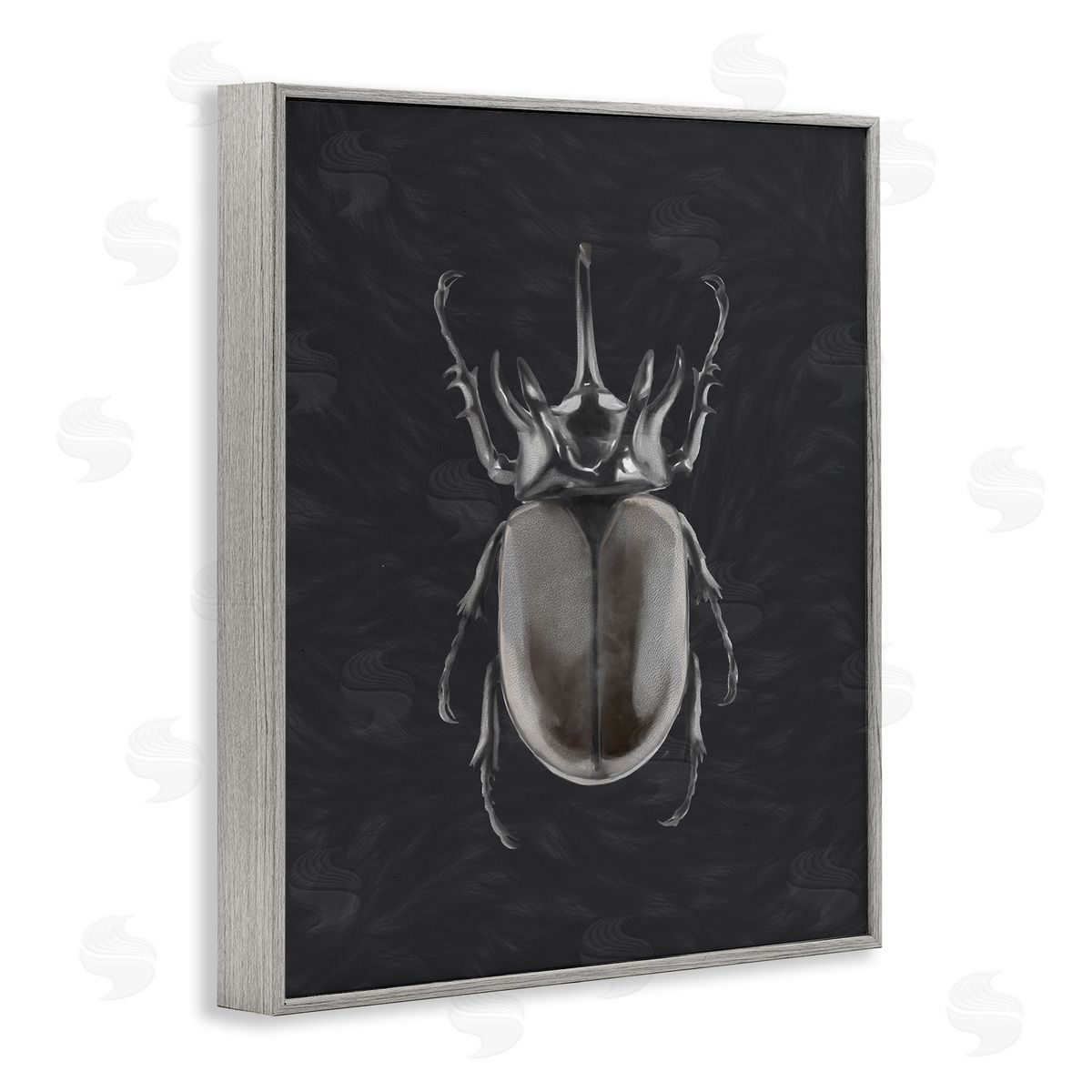 Horned Beetle Minimal Black Grey Frame Print Wall Art, Home Decor by Ziwei Li