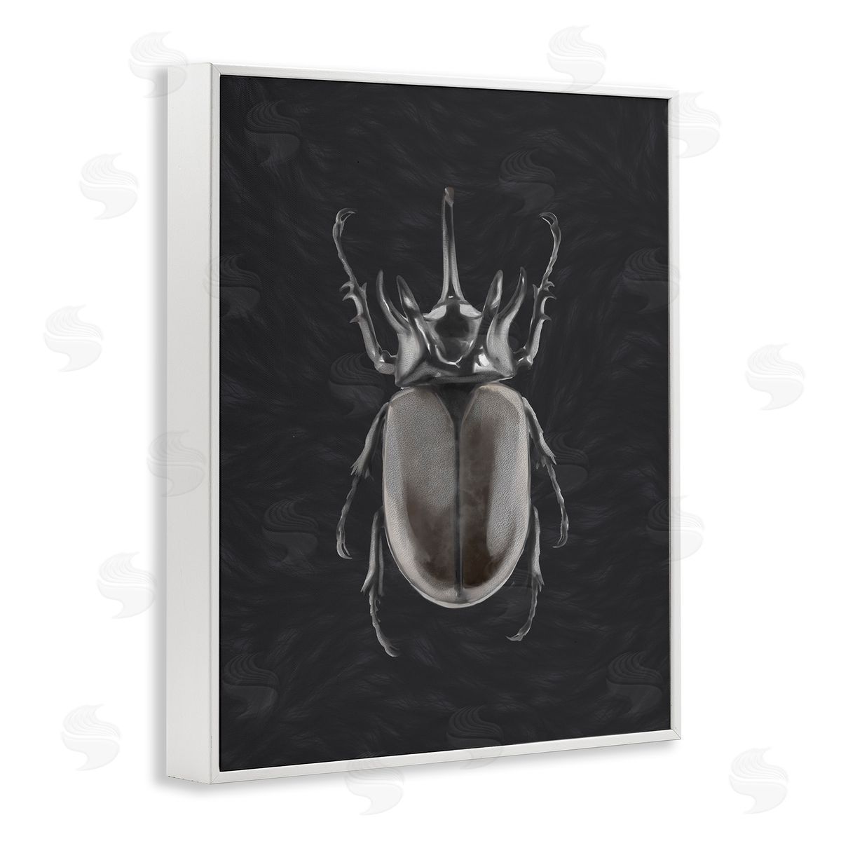 Horned Beetle Minimal Black White Frame Print Wall Art, Home Decor by Ziwei Li