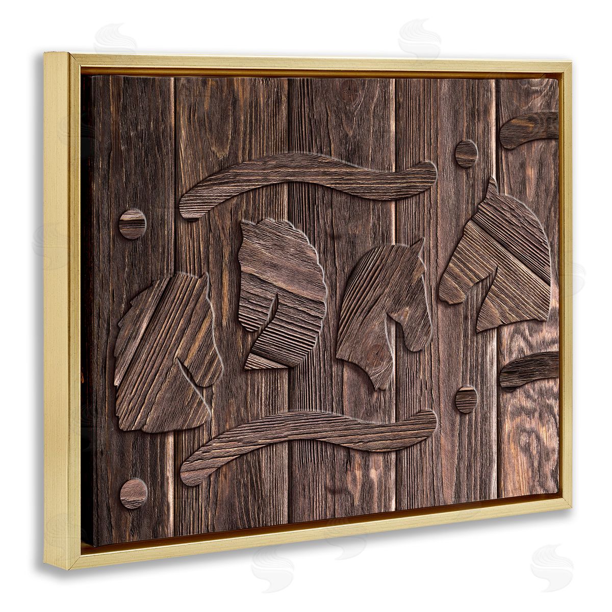 Unicorn Rustic Etch Interpretation Gold Floating Frame Canvas Wall Art, Home Decor by Ziwei Li