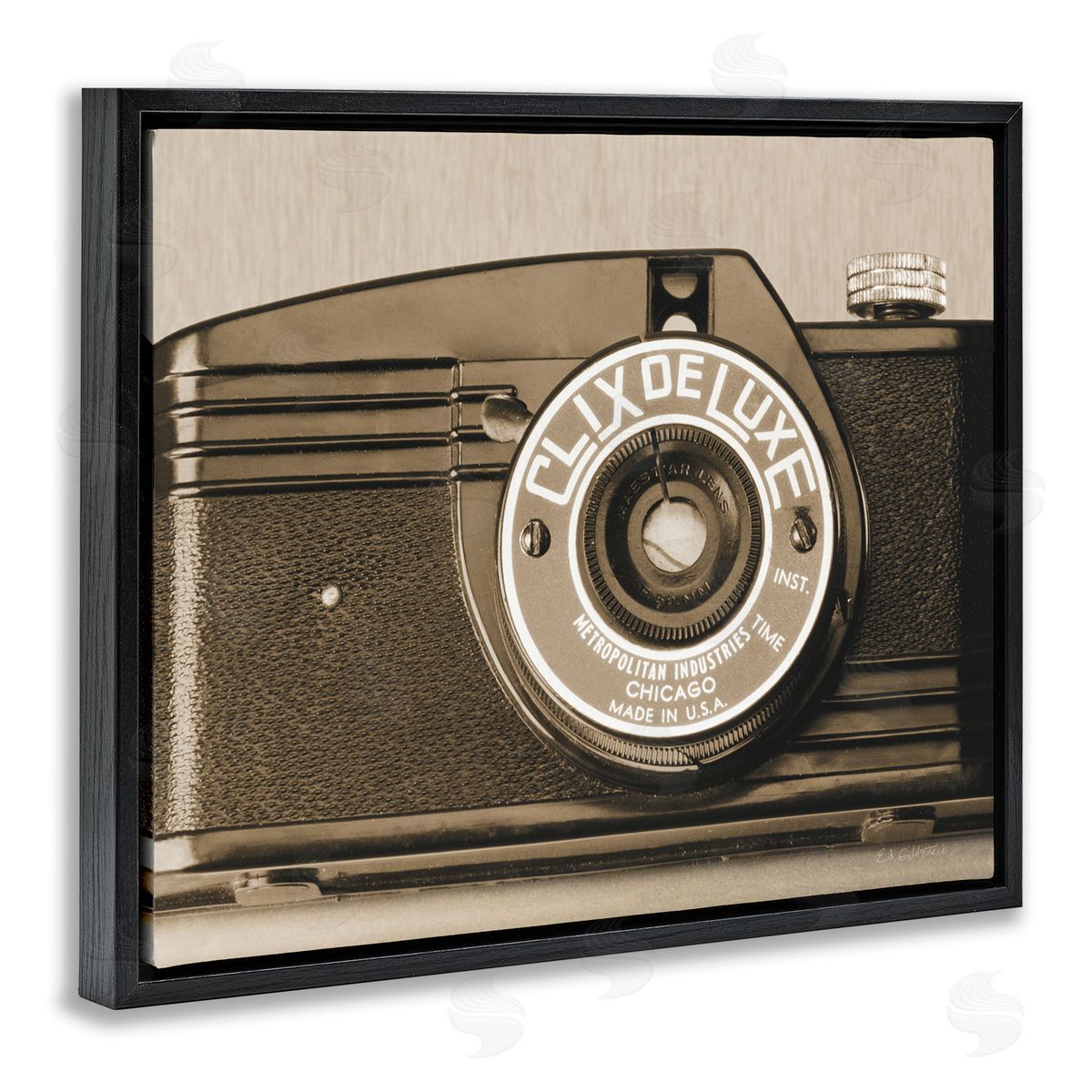 Antique Camera Sepia Photograph Black Floating Frame Canvas Wall Art, Home Decor by Ed Goldstein