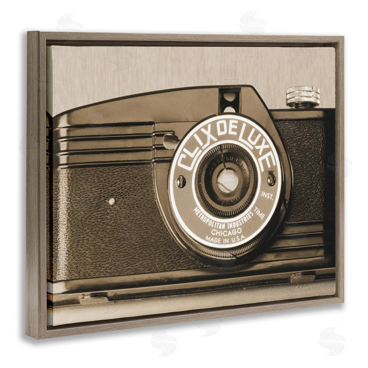 Antique Camera Sepia Photograph Brown Floating Frame Canvas Wall Art, Home Decor by Ed Goldstein