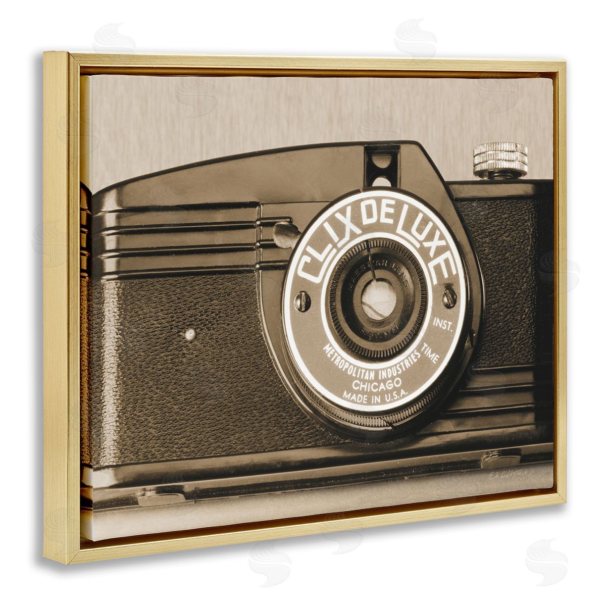 Antique Camera Sepia Photograph Gold Floating Frame Canvas Wall Art, Home Decor by Ed Goldstein