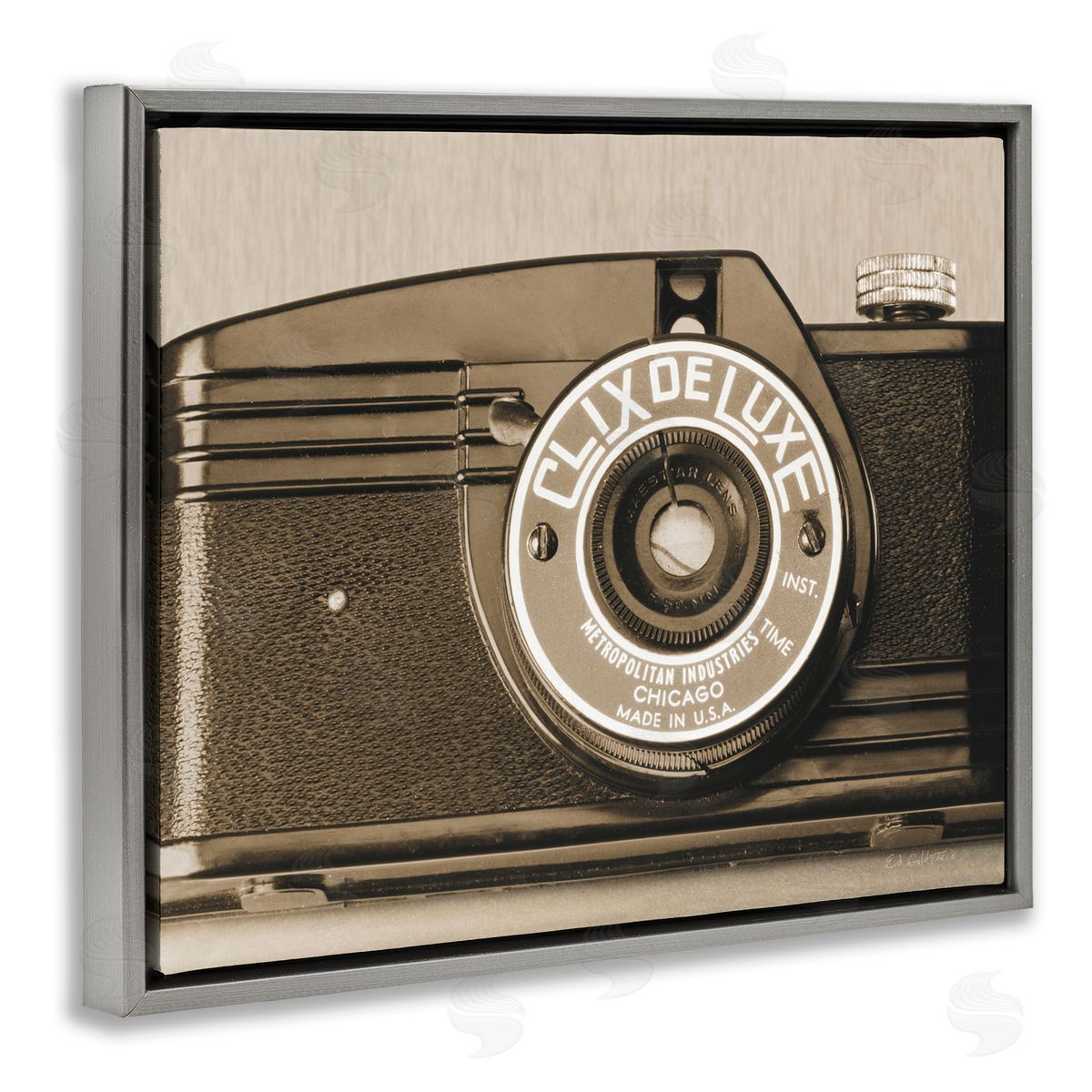 Antique Camera Sepia Photograph Grey Floating Frame Canvas Wall Art, Home Decor by Ed Goldstein