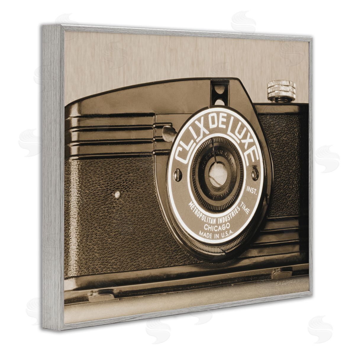 Antique Camera Sepia Photograph Grey Frame Print Wall Art, Home Decor by Ed Goldstein