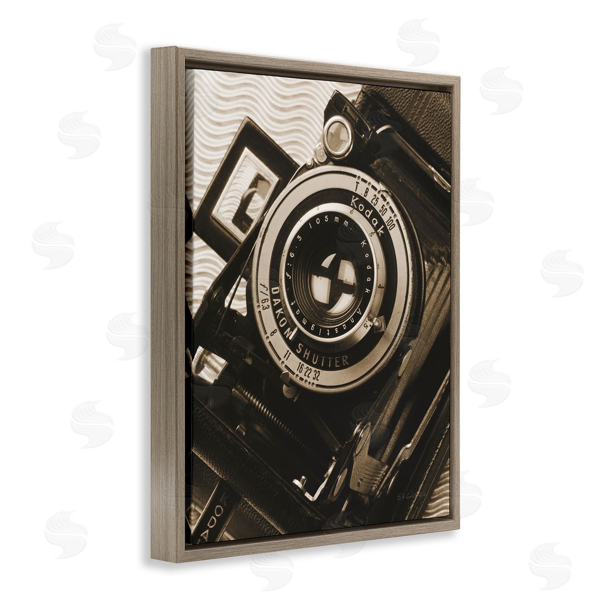 Vintage Camera Sepia Photograph Brown Floating Frame Canvas Wall Art, Home Decor by Ed Goldstein