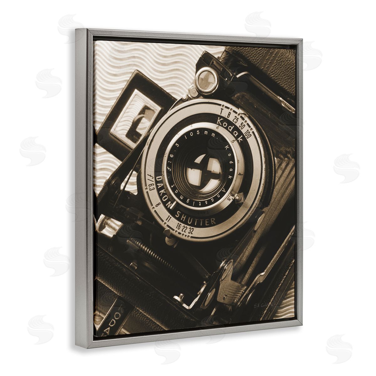 Vintage Camera Sepia Photograph Grey Floating Frame Canvas Wall Art, Home Decor by Ed Goldstein