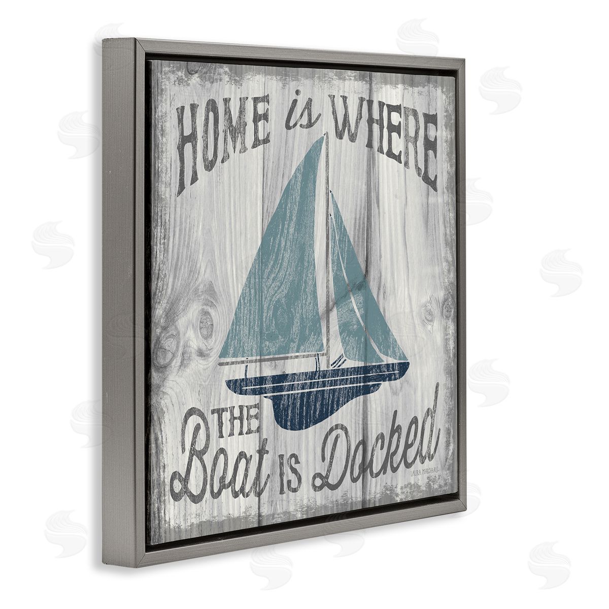 Nautical Home's Where Boat Is Grey Floating Frame Canvas Wall Art, Home Decor by Laura Marshall