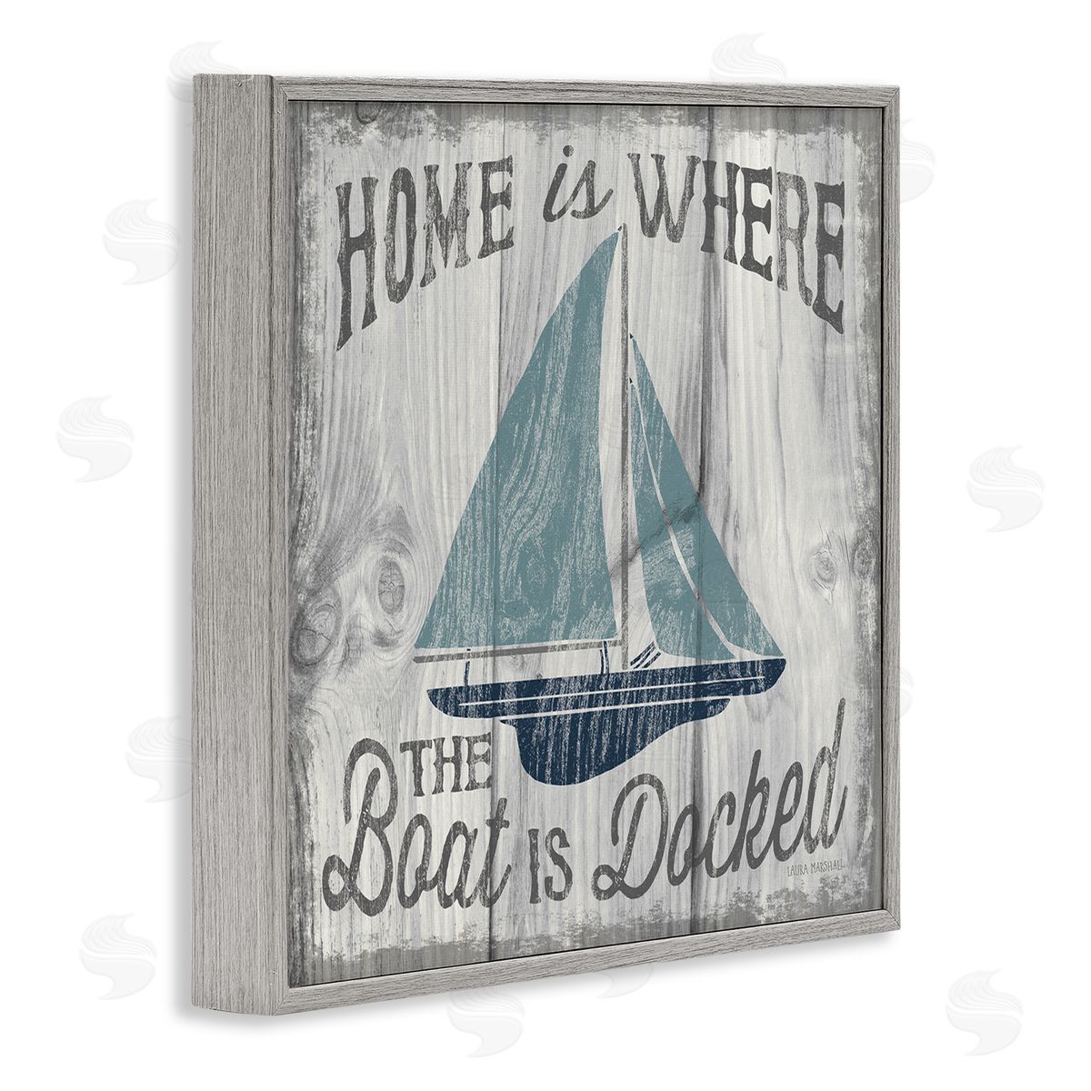 Nautical Home's Where Boat Is Grey Frame Print Wall Art, Home Decor by Laura Marshall