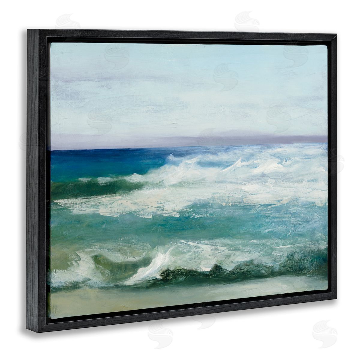 Waves Crashing Seascape Painting Black Floating Frame Canvas Wall Art, Home Decor by Julia Purinton