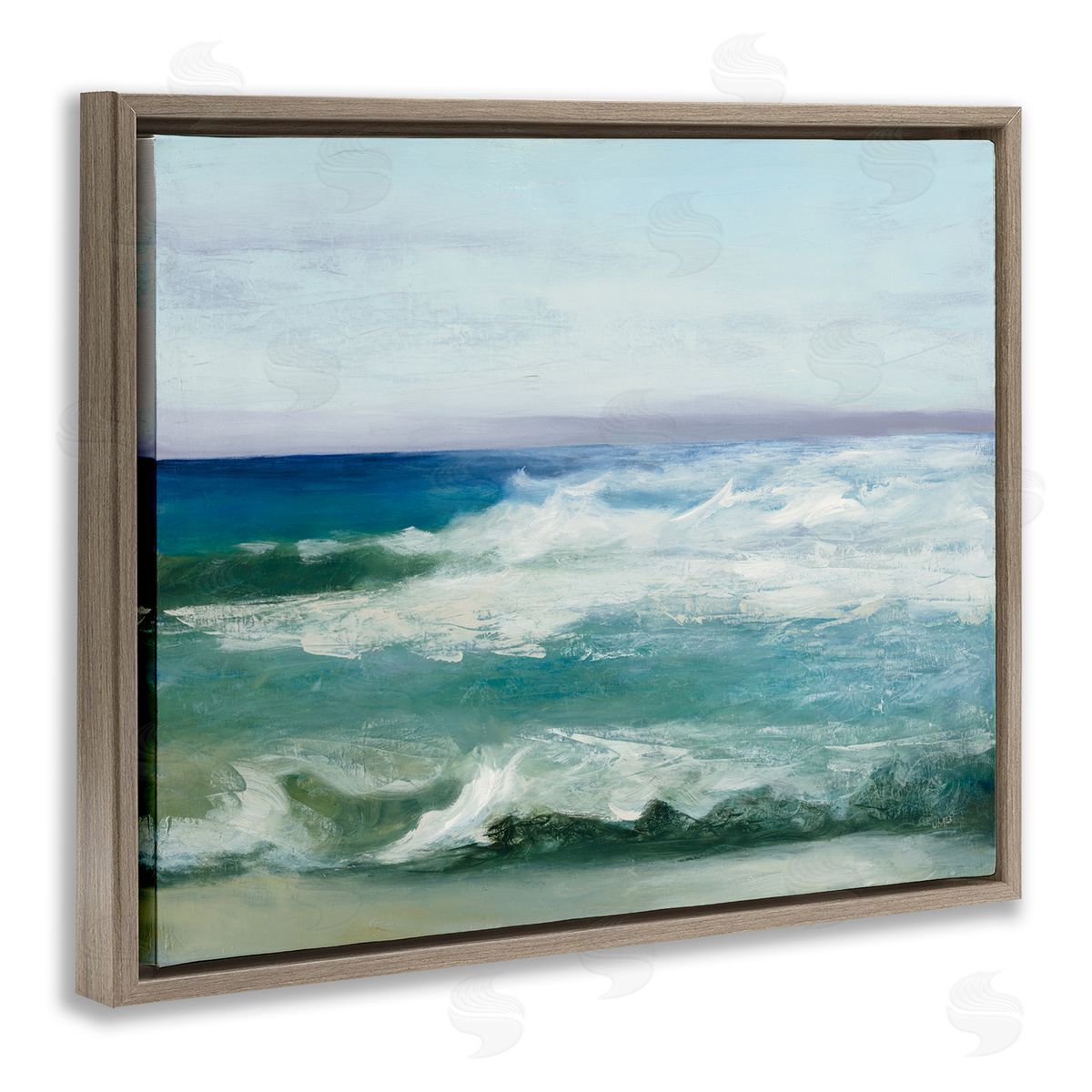 Waves Crashing Seascape Painting Brown Floating Frame Canvas Wall Art, Home Decor by Julia Purinton