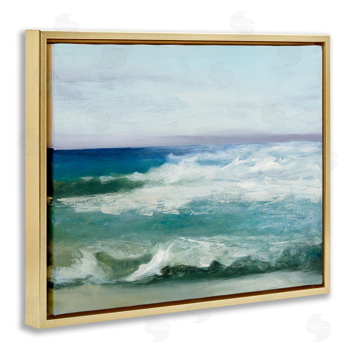 Waves Crashing Seascape Painting Gold Floating Frame Canvas Wall Art, Home Decor by Julia Purinton