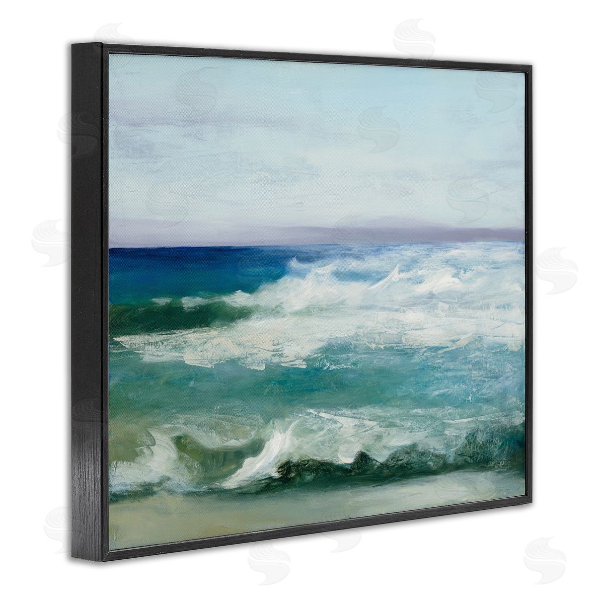 Waves Crashing Seascape Painting Black Frame Print Wall Art, Home Decor by Julia Purinton