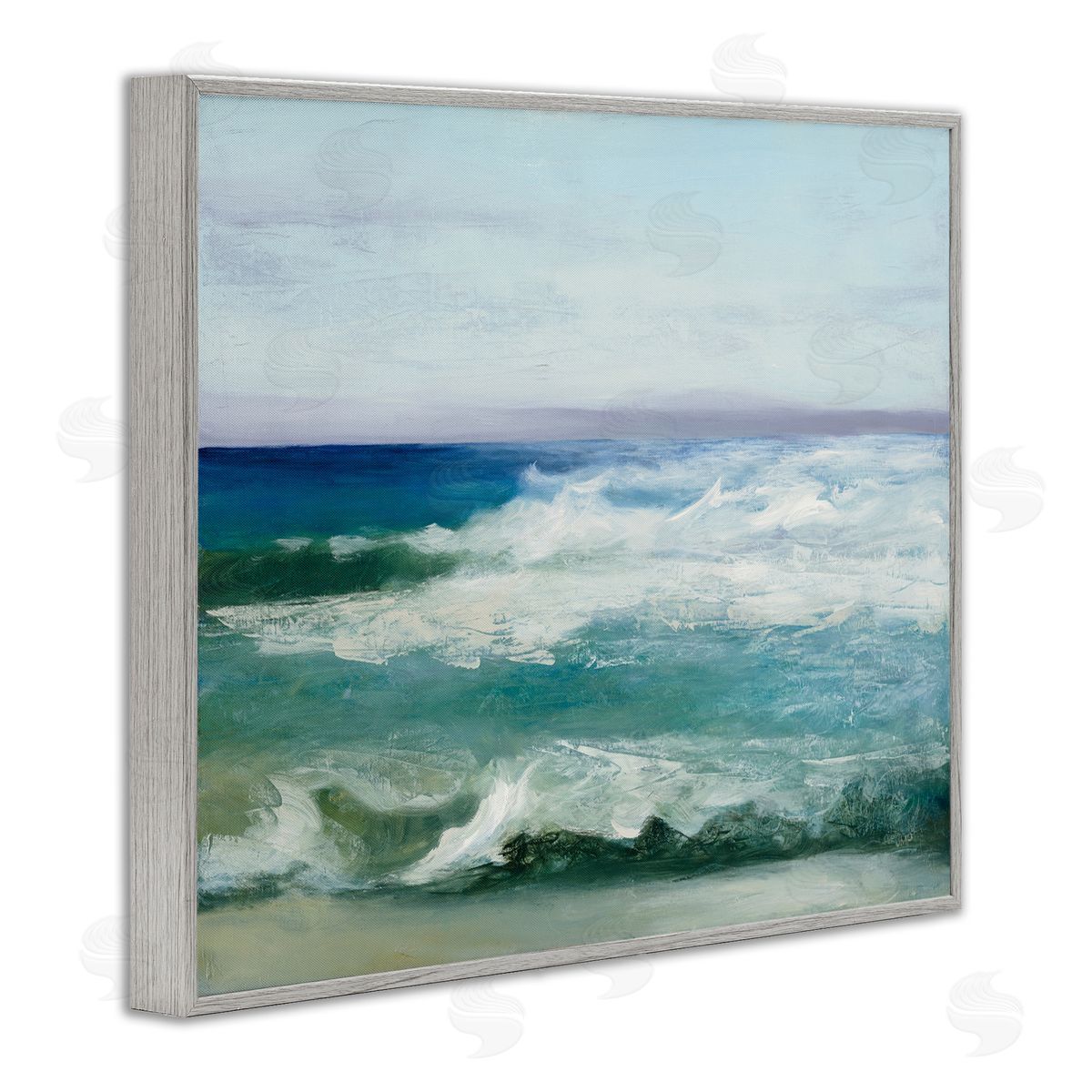 Waves Crashing Seascape Painting Grey Frame Print Wall Art, Home Decor by Julia Purinton