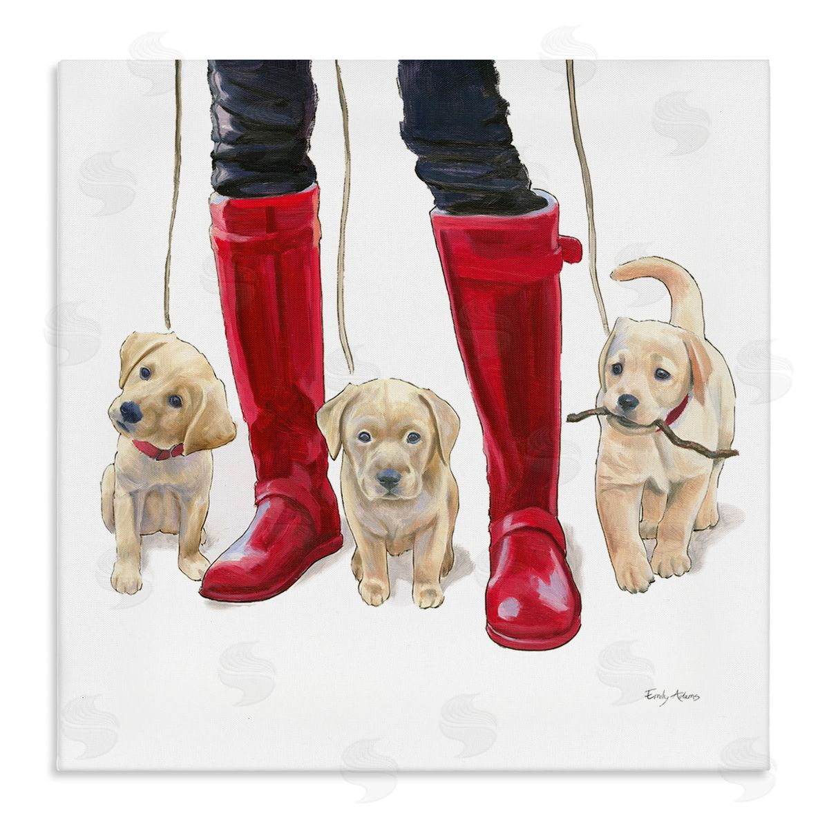 Puppies and Rain Boots Canvas Wall Art, Home Decor by Emily Adams