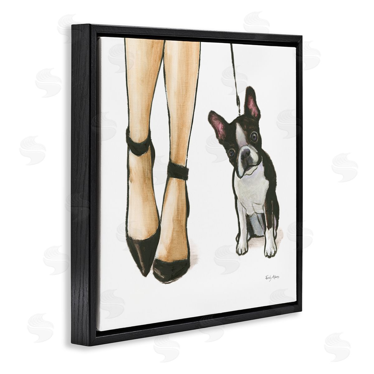 Fashion Heels Dog Walk Black Floating Frame Canvas Wall Art, Home Decor by Emily Adams