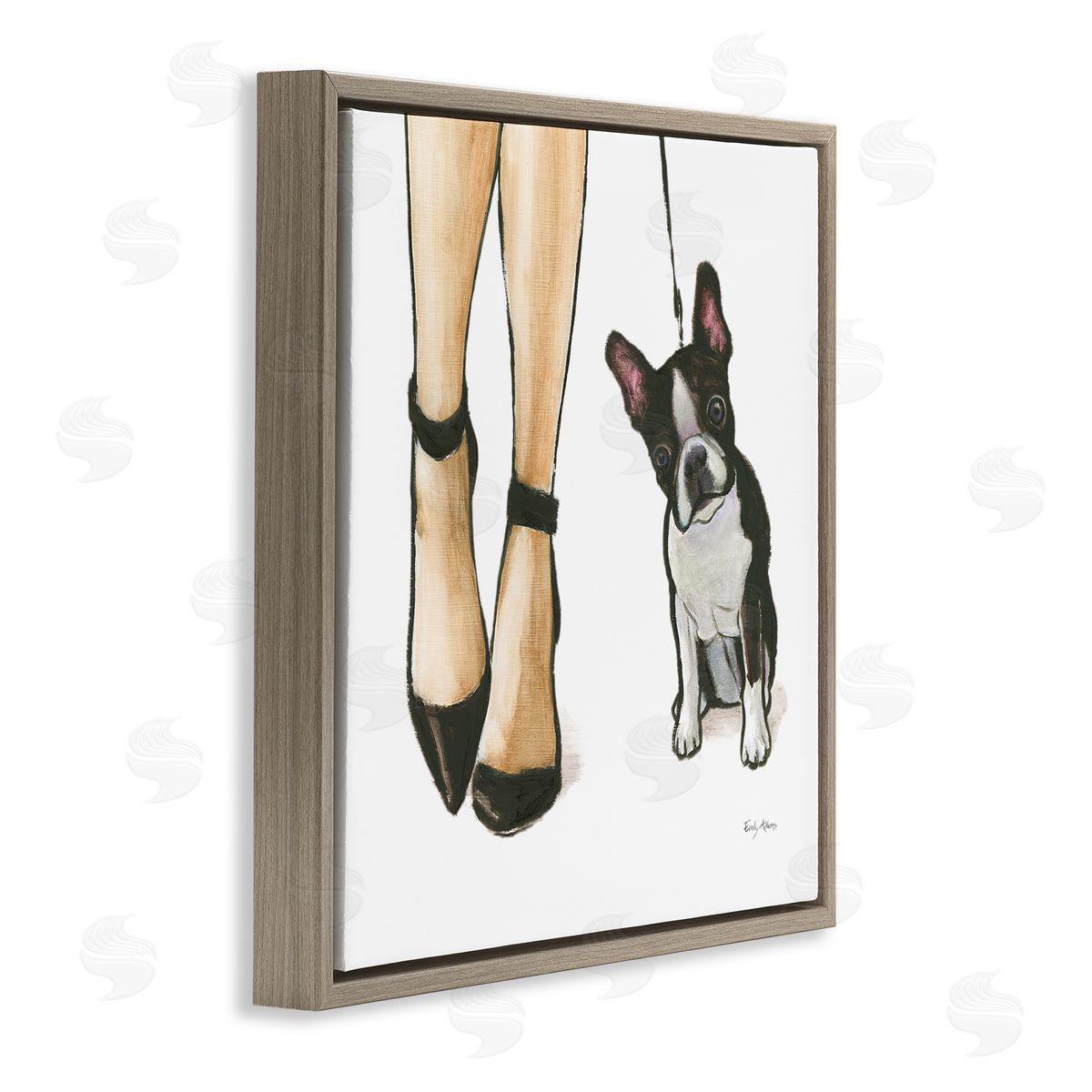 Fashion Heels Dog Walk Brown Floating Frame Canvas Wall Art, Home Decor by Emily Adams