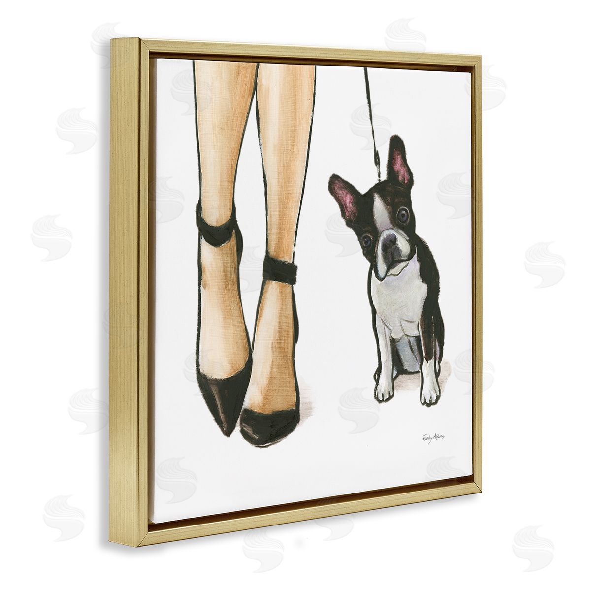 Fashion Heels Dog Walk Gold Floating Frame Canvas Wall Art, Home Decor by Emily Adams