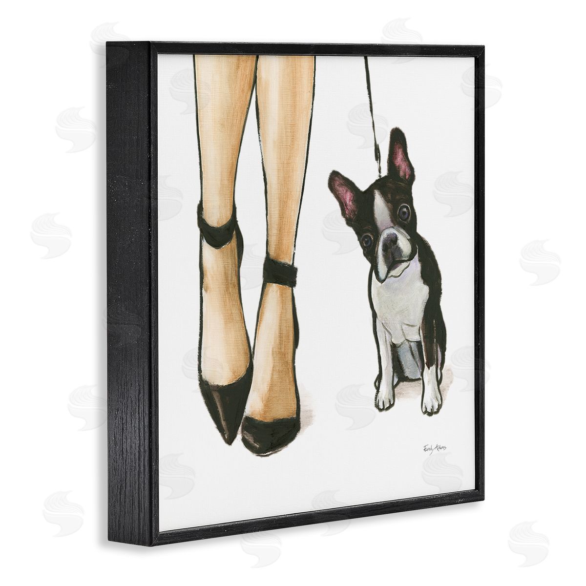Fashion Heels Dog Walk Black Frame Print Wall Art, Home Decor by Emily Adams