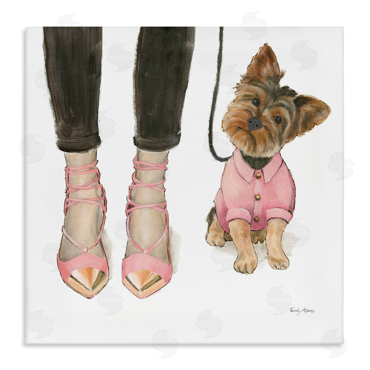 Glam Dog Walk Pink Heels Canvas Wall Art, Home Decor by Emily Adams