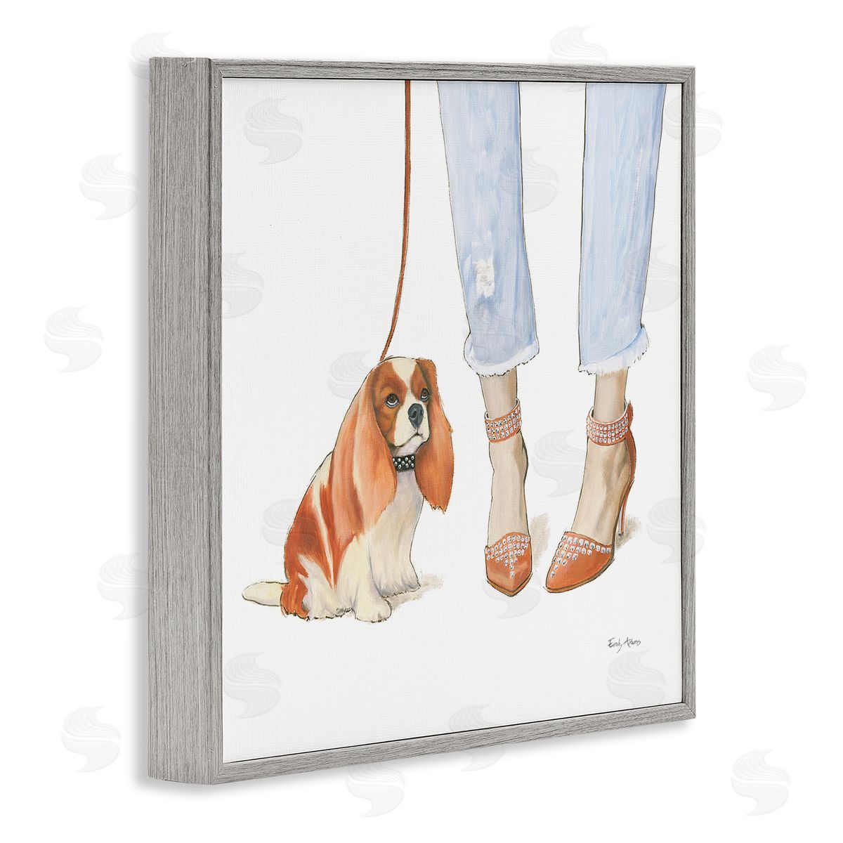 Orange Heels Dog Walk Grey Frame Print Wall Art, Home Decor by Emily Adams