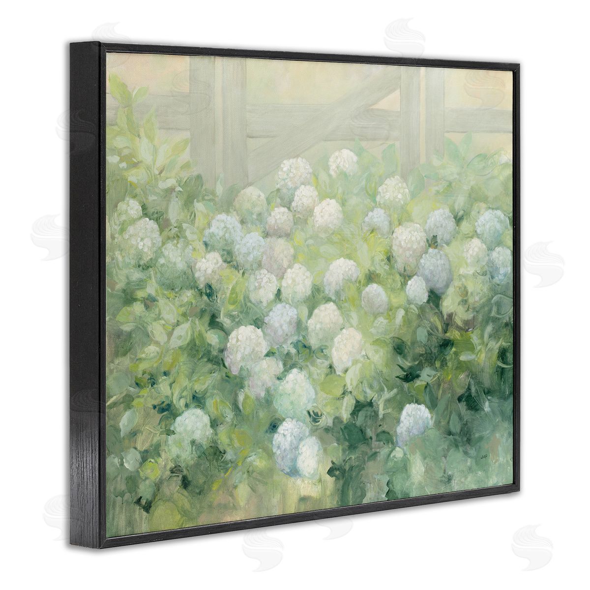 Blue and White Hydrangea Garden Black Frame Print Wall Art, Home Decor by Julia Purinton