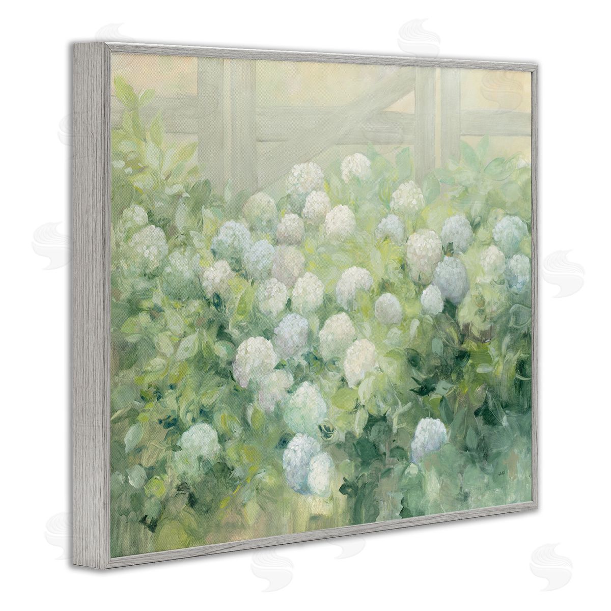 Blue and White Hydrangea Garden Grey Frame Print Wall Art, Home Decor by Julia Purinton
