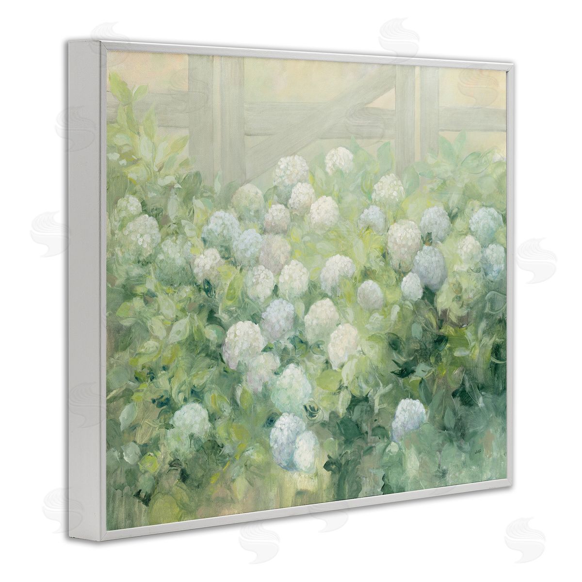 Blue and White Hydrangea Garden White Frame Print Wall Art, Home Decor by Julia Purinton