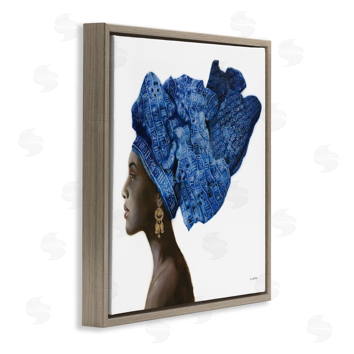 Female Fashion Head Wrap Blue Brown Floating Frame Canvas Wall Art, Home Decor by James Wiens