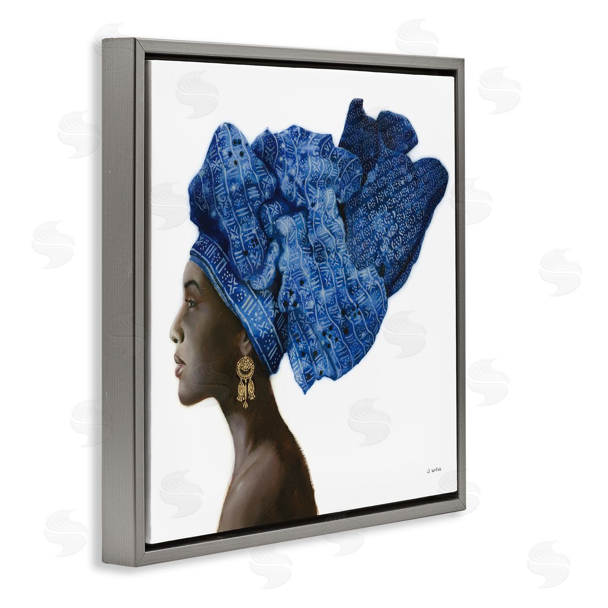 Female Fashion Head Wrap Blue Grey Floating Frame Canvas Wall Art, Home Decor by James Wiens
