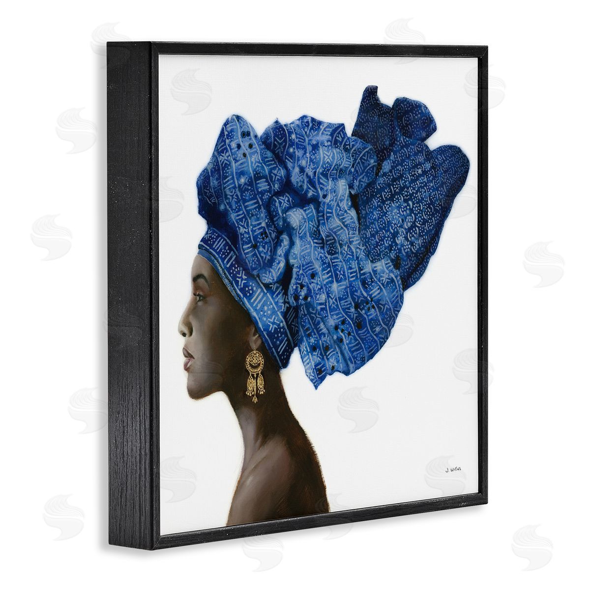 Female Fashion Head Wrap Blue Black Frame Print Wall Art, Home Decor by James Wiens