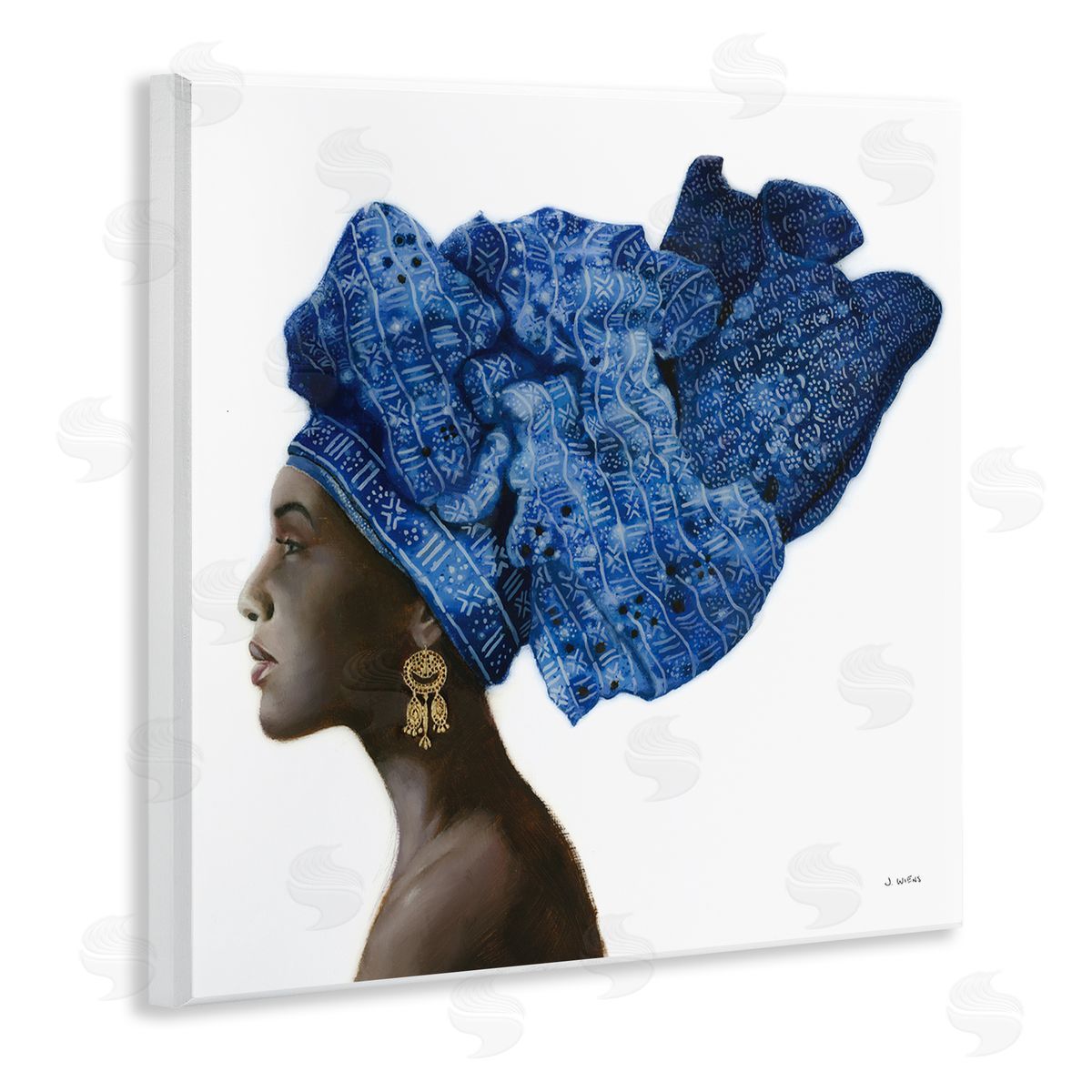 Female Fashion Head Wrap Blue Wood Plaque Wall Art, Home Decor by James Wiens