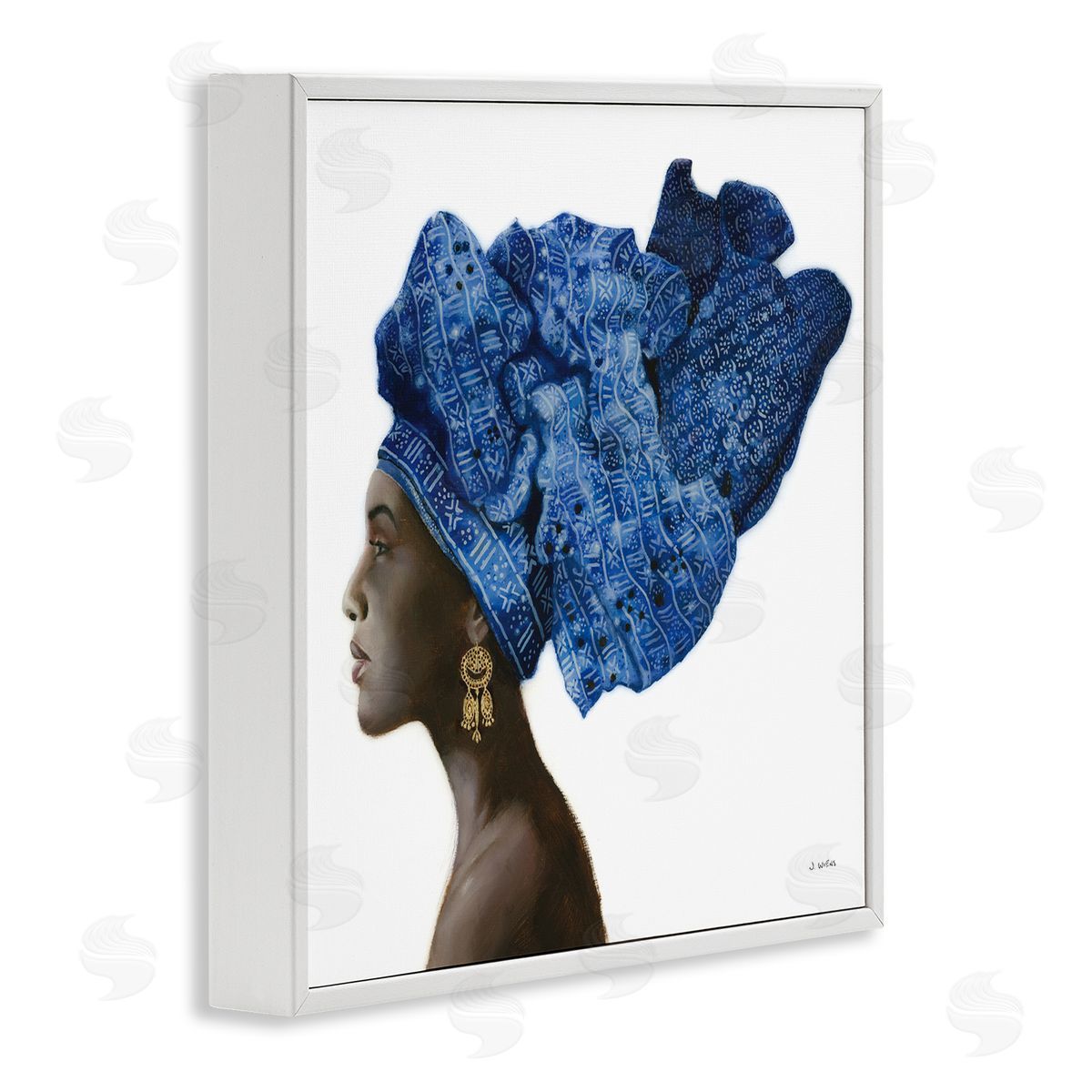 Female Fashion Head Wrap Blue White Frame Print Wall Art, Home Decor by James Wiens