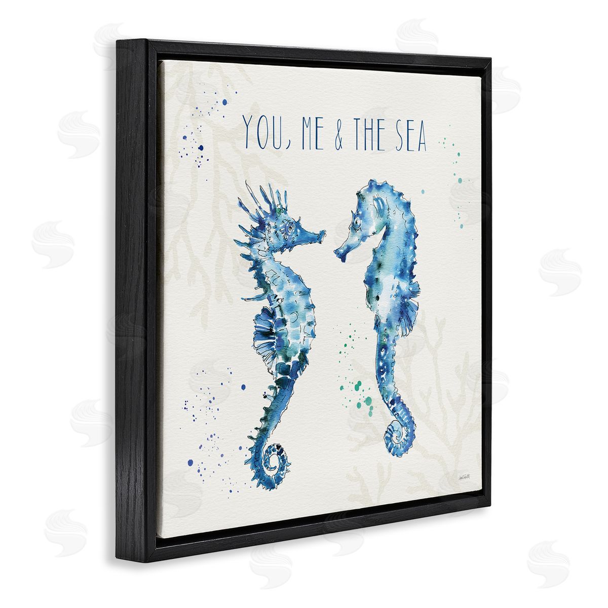 You Me & Sea Quote Seahorse Black Floating Frame Canvas Wall Art, Home Decor by Anne Tavoletti