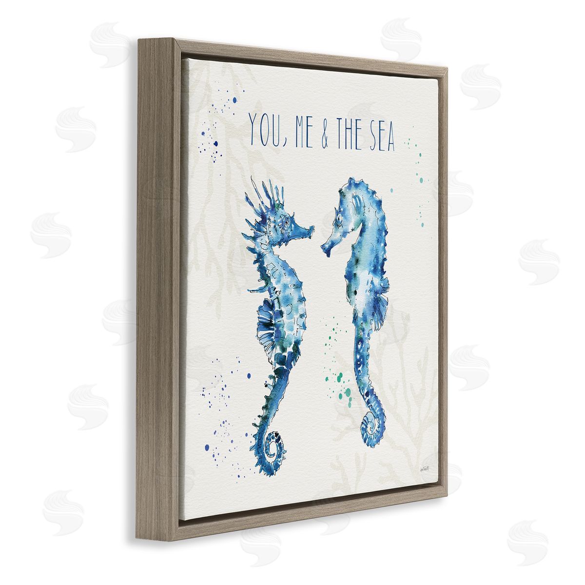 You Me & Sea Quote Seahorse Brown Floating Frame Canvas Wall Art, Home Decor by Anne Tavoletti